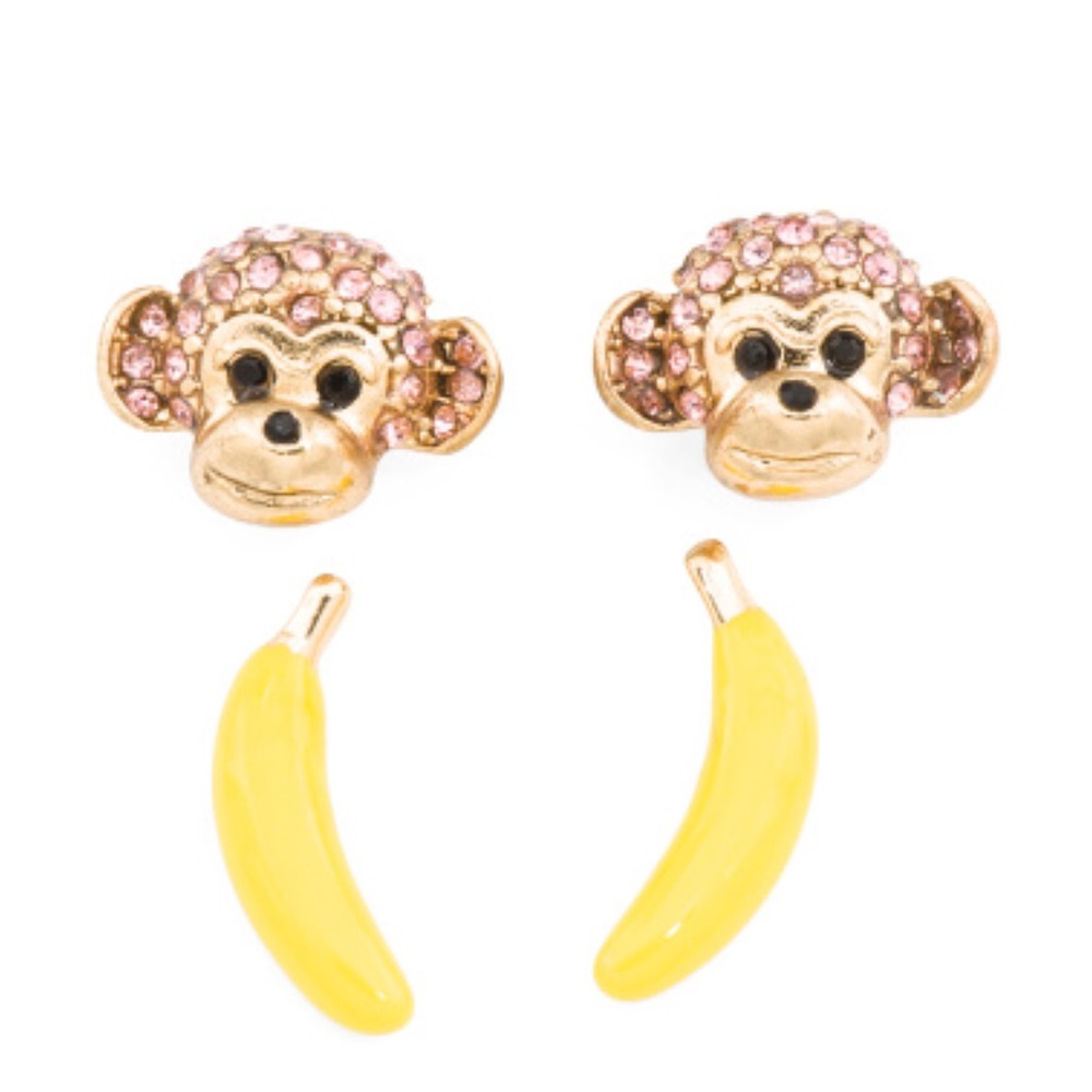 Betsey Johnson Monkey Banana Stud Earrings Set